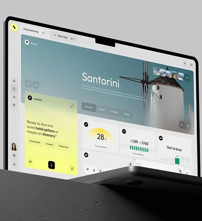 Laptop showing a travel planning app interface